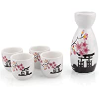 Juego de Sake de 5 Piezas- Vasos japoneses de Sake frío con 1 Botella de Jarra de Sake y 4 Tazas de Saki- para té Shochu…